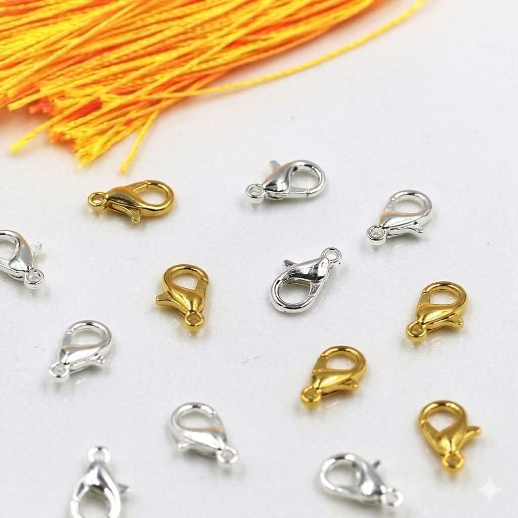 50pcs Lobster Clasps Hooks for Jewellery Making – 12mm Gold & Silver Connector Hooks