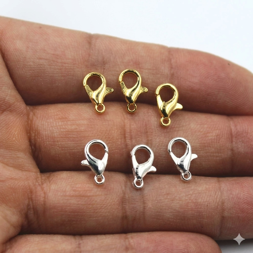 50pcs Lobster Clasps Hooks for Jewellery Making – 12mm Gold & Silver Connector Hooks