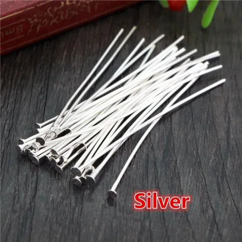 100 Pcs Pack (Golden & Silver) - 30mm - Flat Head Pins For Jewellery Making