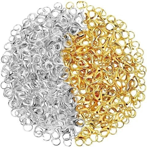 50pcs Lobster Clasps Hooks for Jewellery Making – 12mm Gold & Silver Connector Hooks