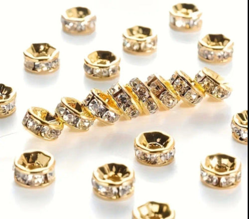 100-Piece Rhinestone Rondelle Spacer Beads Set –  (Gold & Silver Finish)