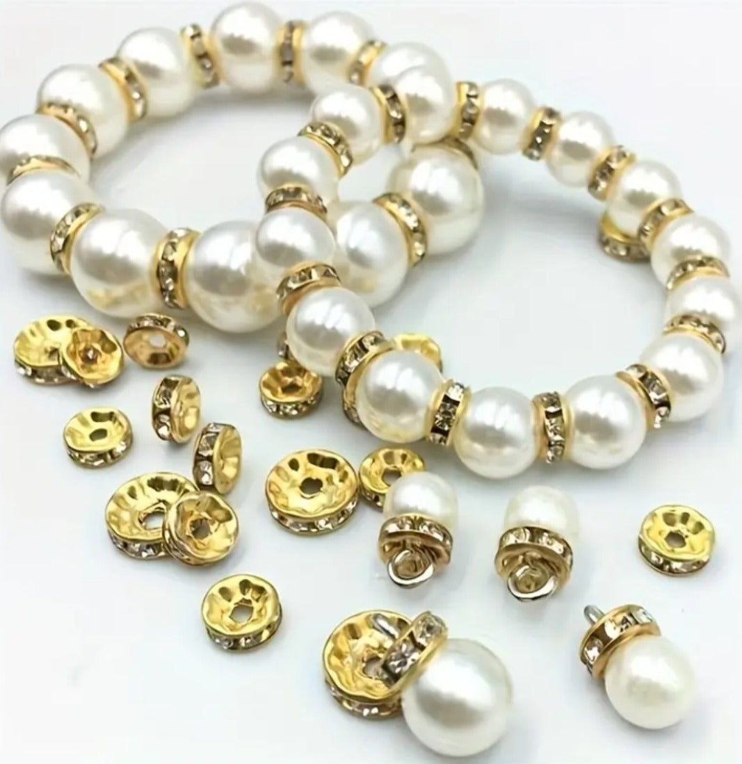 100-Piece Rhinestone Rondelle Spacer Beads Set –  (Gold & Silver Finish)