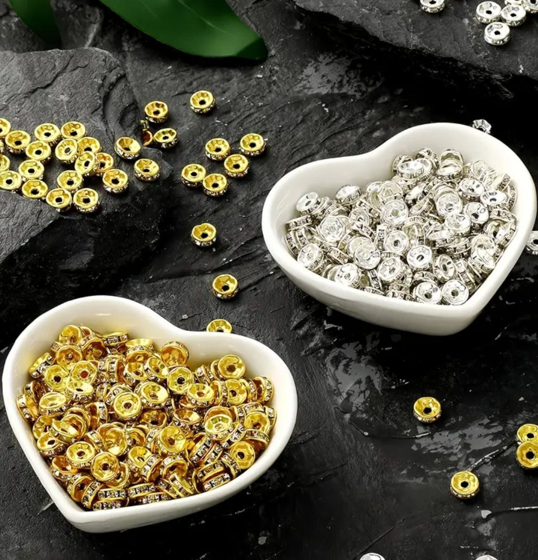 100-Piece Rhinestone Rondelle Spacer Beads Set –  (Gold & Silver Finish)